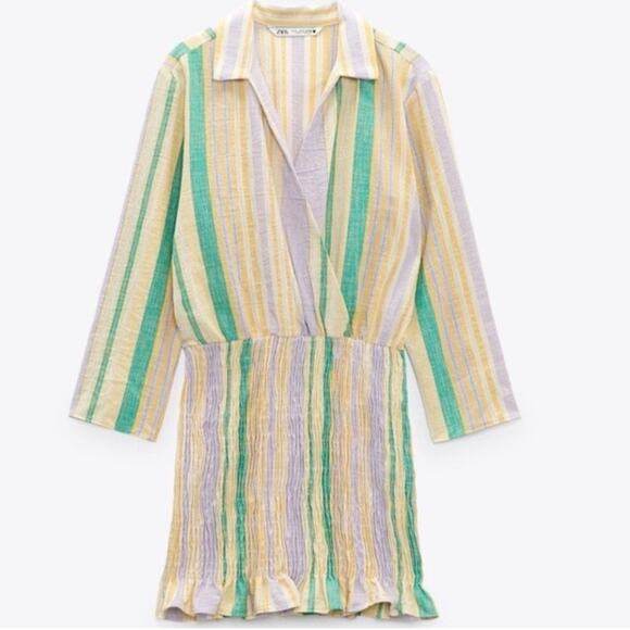 Zara Blogger Favorite Pastel Striped Smocked Skirt Valery Dress Size XS - Picture 9 of 11